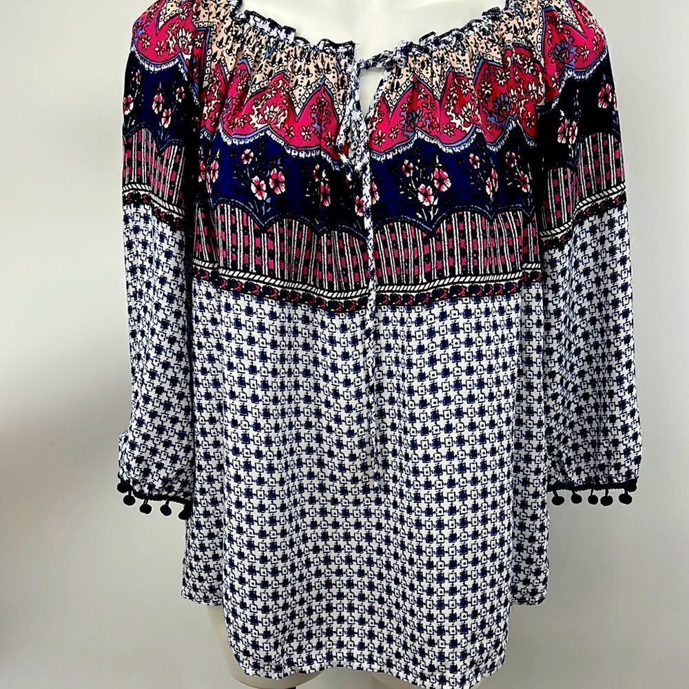 Umgee 3/4 sleeve cotton blend small peasant blouse